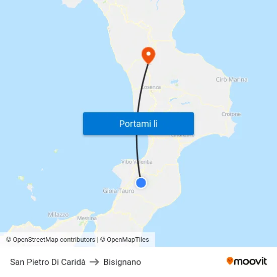 San Pietro Di Caridà to Bisignano map