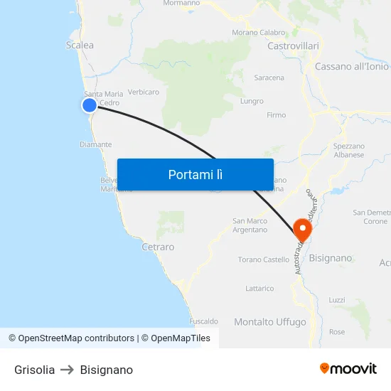 Grisolia to Bisignano map