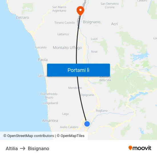 Altilia to Bisignano map