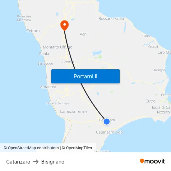 Catanzaro to Bisignano map