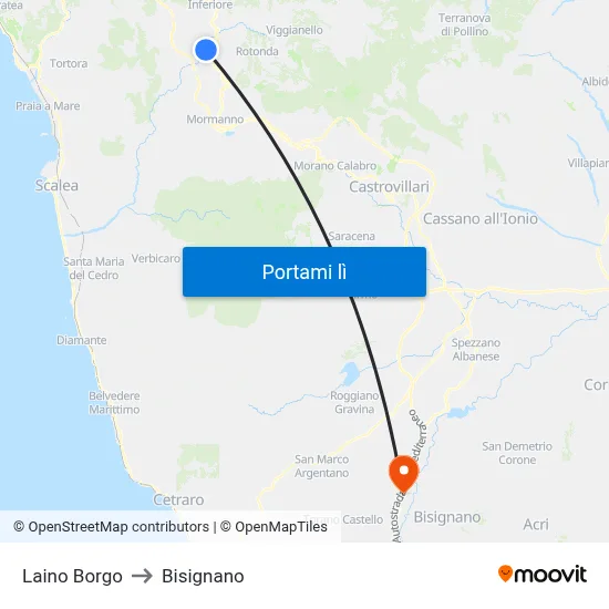 Laino Borgo to Bisignano map