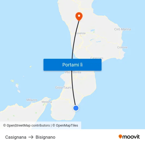 Casignana to Bisignano map