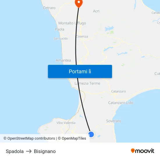 Spadola to Bisignano map