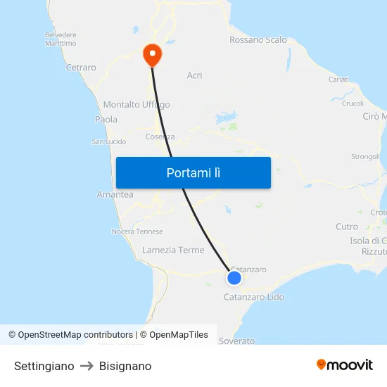 Settingiano to Bisignano map