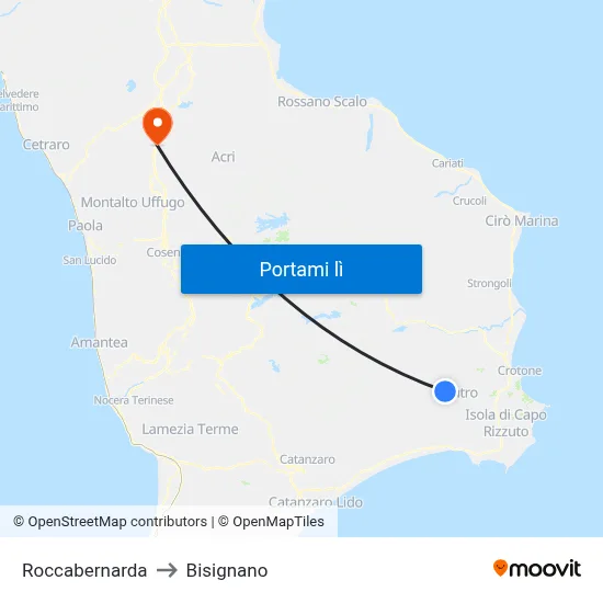 Roccabernarda to Bisignano map