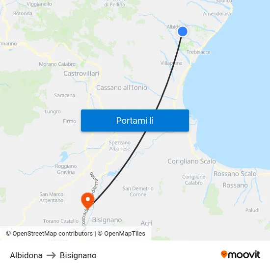 Albidona to Bisignano map