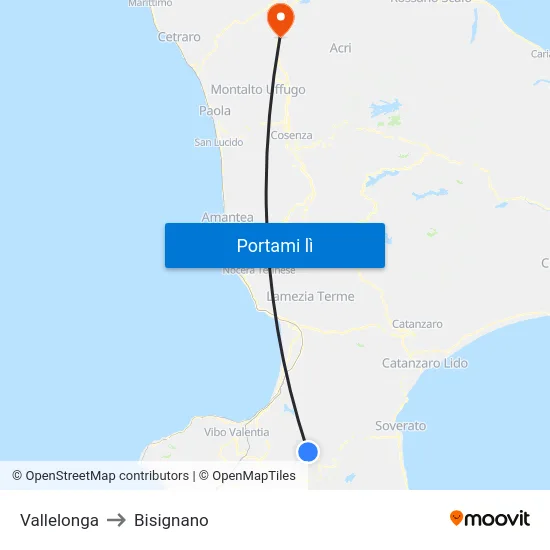 Vallelonga to Bisignano map