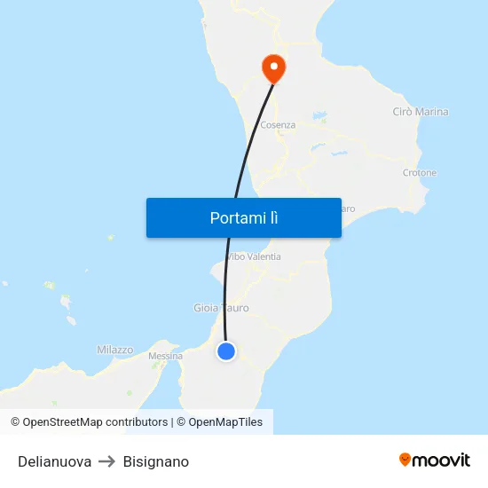 Delianuova to Bisignano map