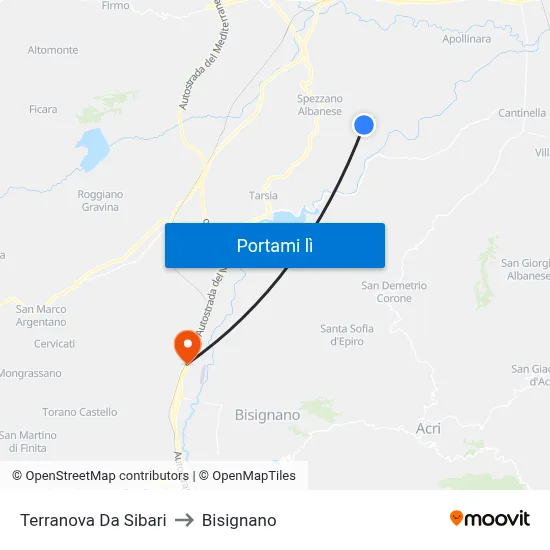 Terranova Da Sibari to Bisignano map