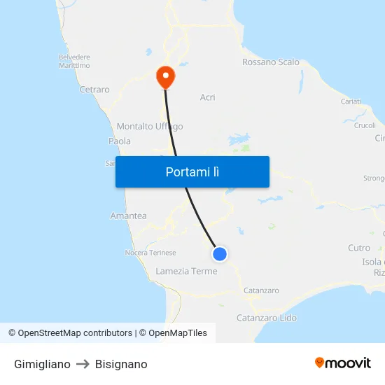 Gimigliano to Bisignano map