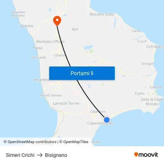 Simeri Crichi to Bisignano map