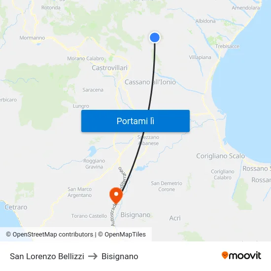 San Lorenzo Bellizzi to Bisignano map