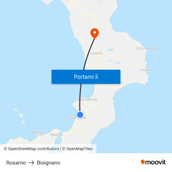 Rosarno to Bisignano map