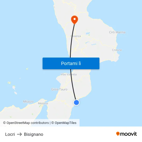Locri to Bisignano map
