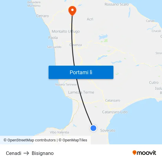Cenadi to Bisignano map