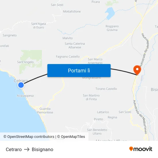 Cetraro to Bisignano map