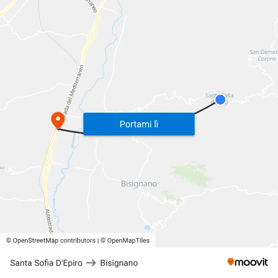 Santa Sofia D'Epiro to Bisignano map