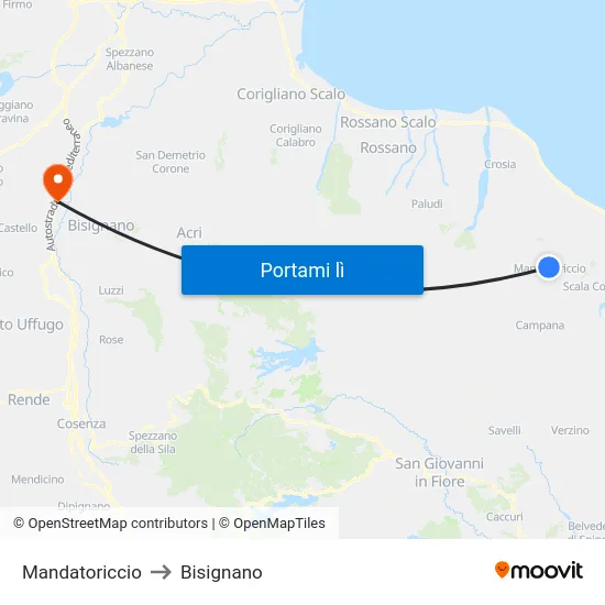 Mandatoriccio to Bisignano map