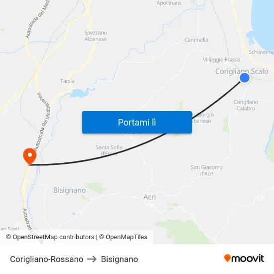 Corigliano-Rossano to Bisignano map