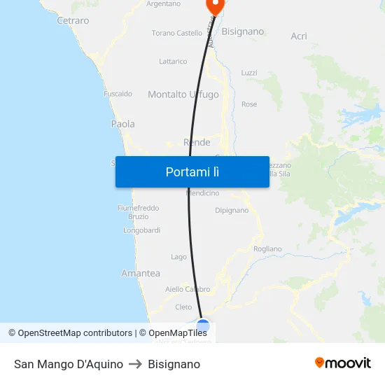 San Mango D'Aquino to Bisignano map