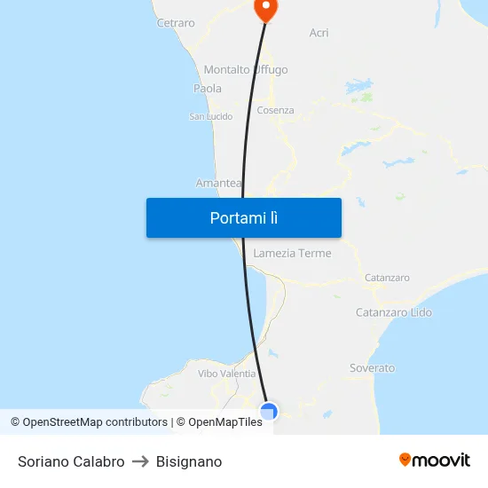 Soriano Calabro to Bisignano map