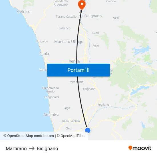 Martirano to Bisignano map