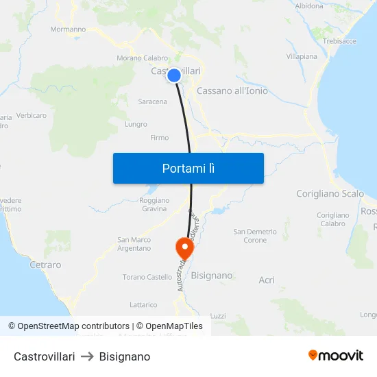 Castrovillari to Bisignano map