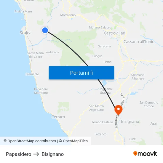 Papasidero to Bisignano map