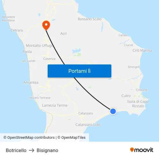 Botricello to Bisignano map