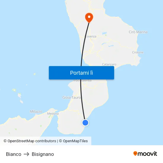 Bianco to Bisignano map