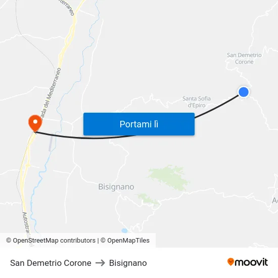 San Demetrio Corone to Bisignano map