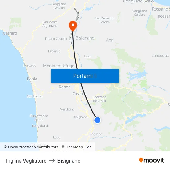 Figline Vegliaturo to Bisignano map