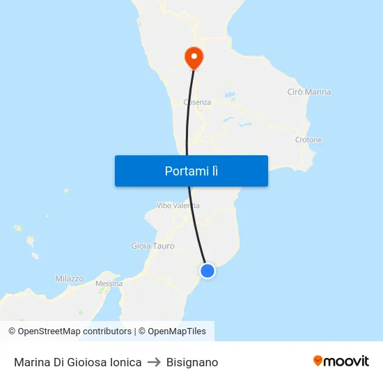 Marina Di Gioiosa Ionica to Bisignano map