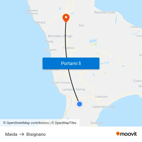 Maida to Bisignano map