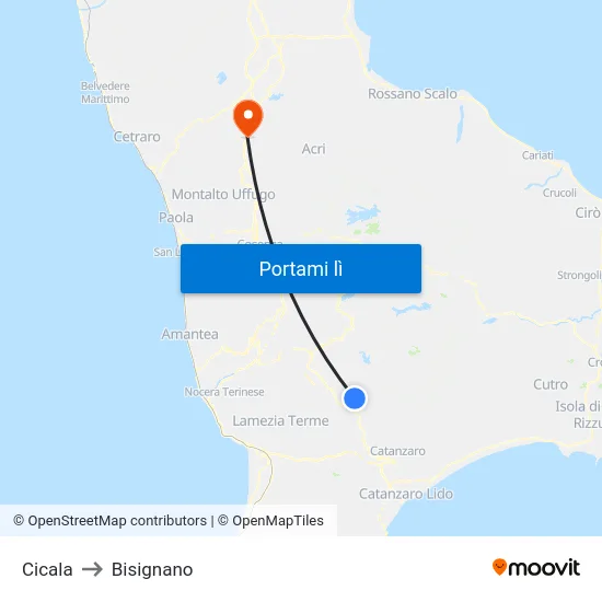 Cicala to Bisignano map