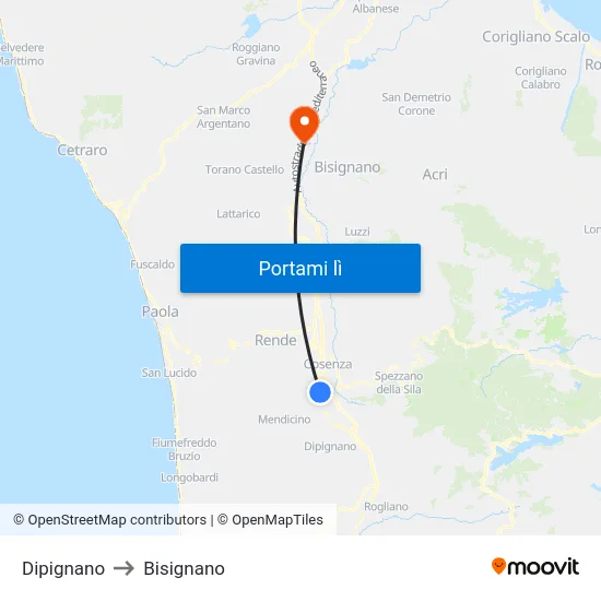 Dipignano to Bisignano map