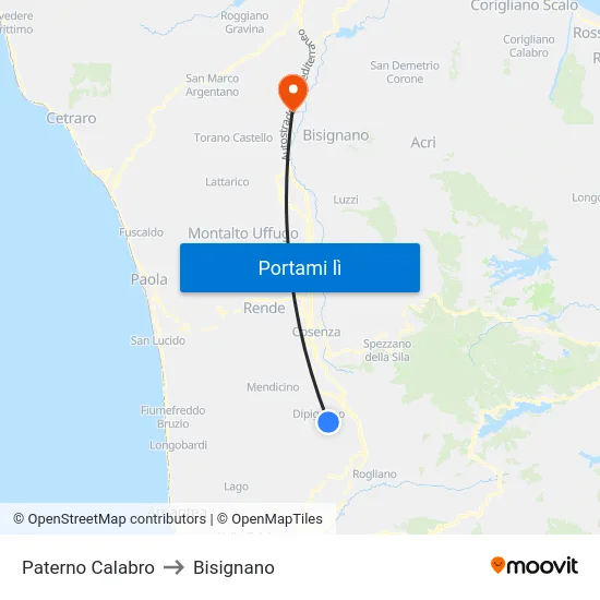 Paterno Calabro to Bisignano map