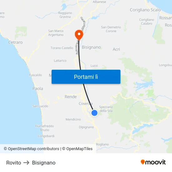 Rovito to Bisignano map