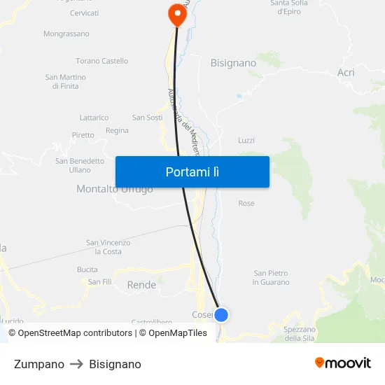 Zumpano to Bisignano map