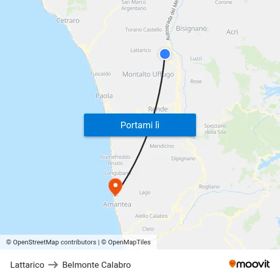 Lattarico to Belmonte Calabro map