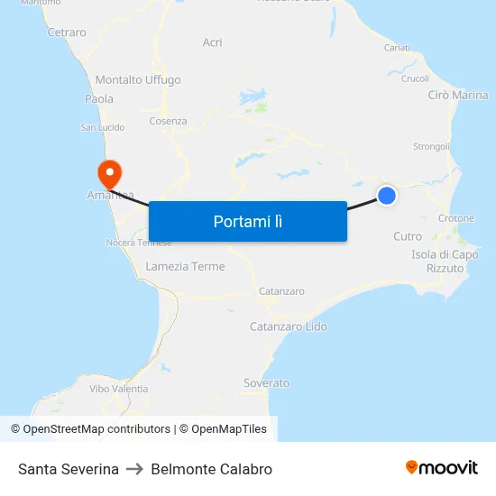 Santa Severina to Belmonte Calabro map