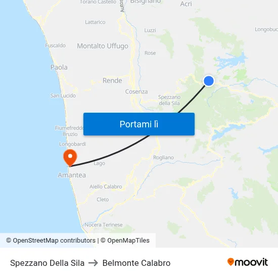 Spezzano Della Sila to Belmonte Calabro map