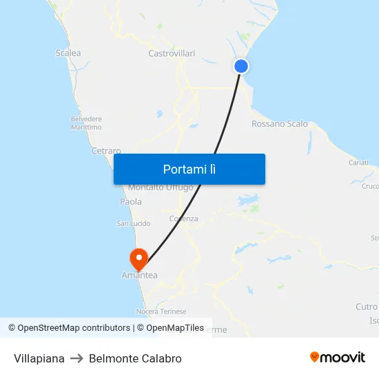 Villapiana to Belmonte Calabro map