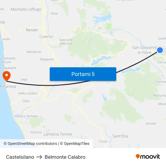 Castelsilano to Belmonte Calabro map