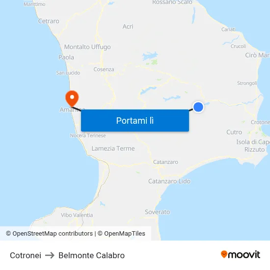 Cotronei to Belmonte Calabro map
