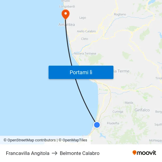 Francavilla Angitola to Belmonte Calabro map