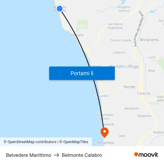 Belvedere Marittimo to Belmonte Calabro map