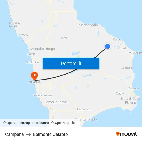 Campana to Belmonte Calabro map