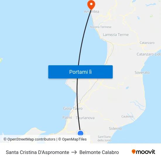 Santa Cristina D'Aspromonte to Belmonte Calabro map