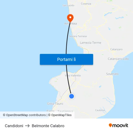 Candidoni to Belmonte Calabro map